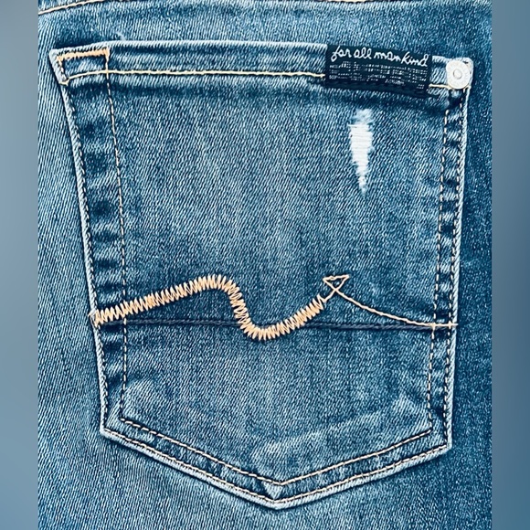 7 For All Mankind Gwenevere Skinny Jeans Size 27 X 27 Denim Stretch Distressed - Picture 6 of 9